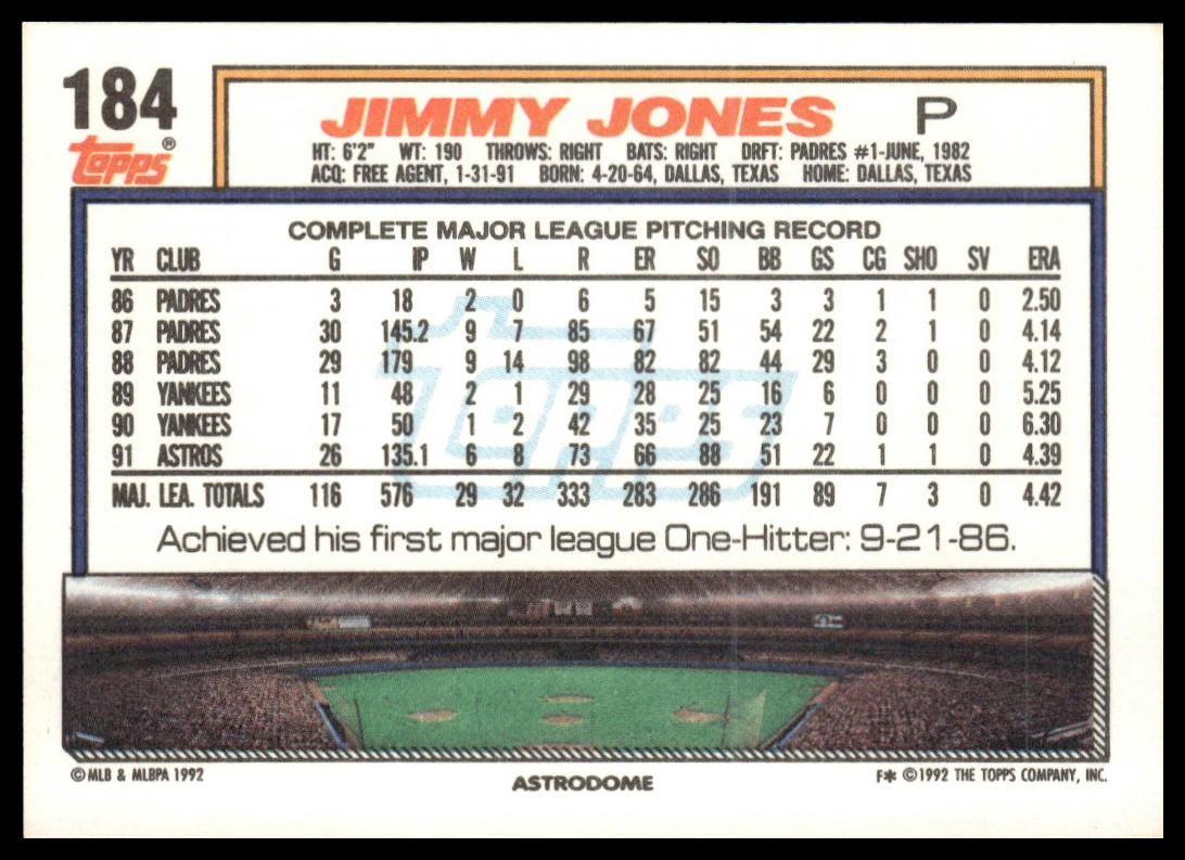 1992 Topps #184 Jimmy Jones