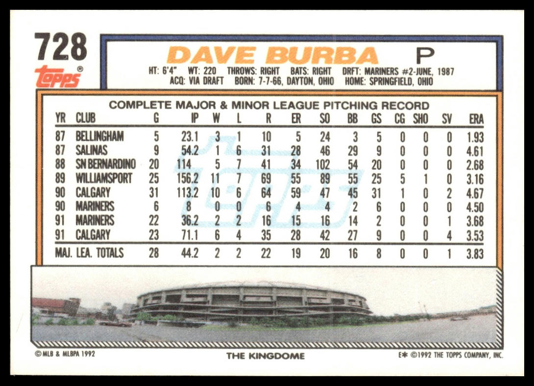 1992 Topps #728 Dave Burba