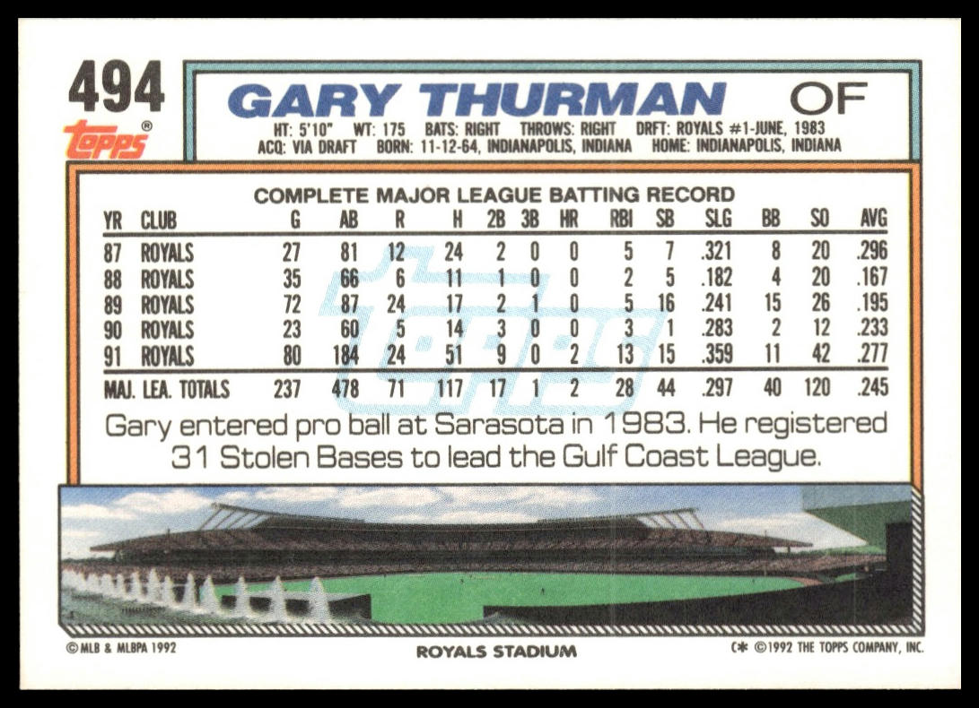 1992 Topps #494 Gary Thurman