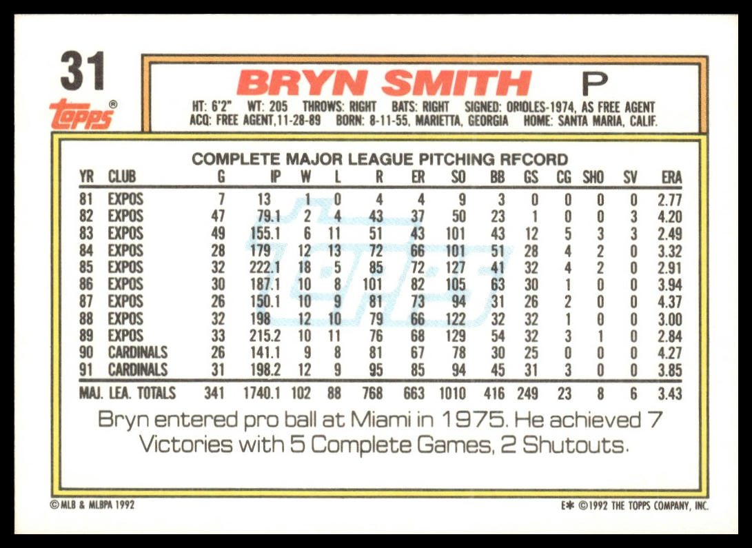 1992 Topps #31 Bryn Smith