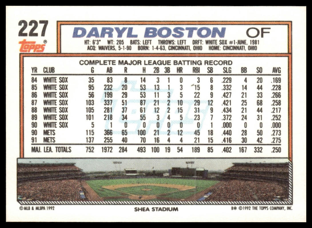 1992 Topps #227 Daryl Boston
