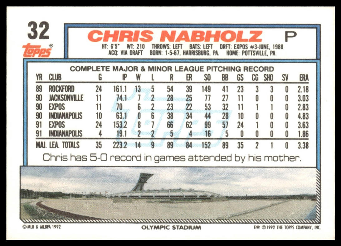 1992 Topps #32 Chris Nabholz