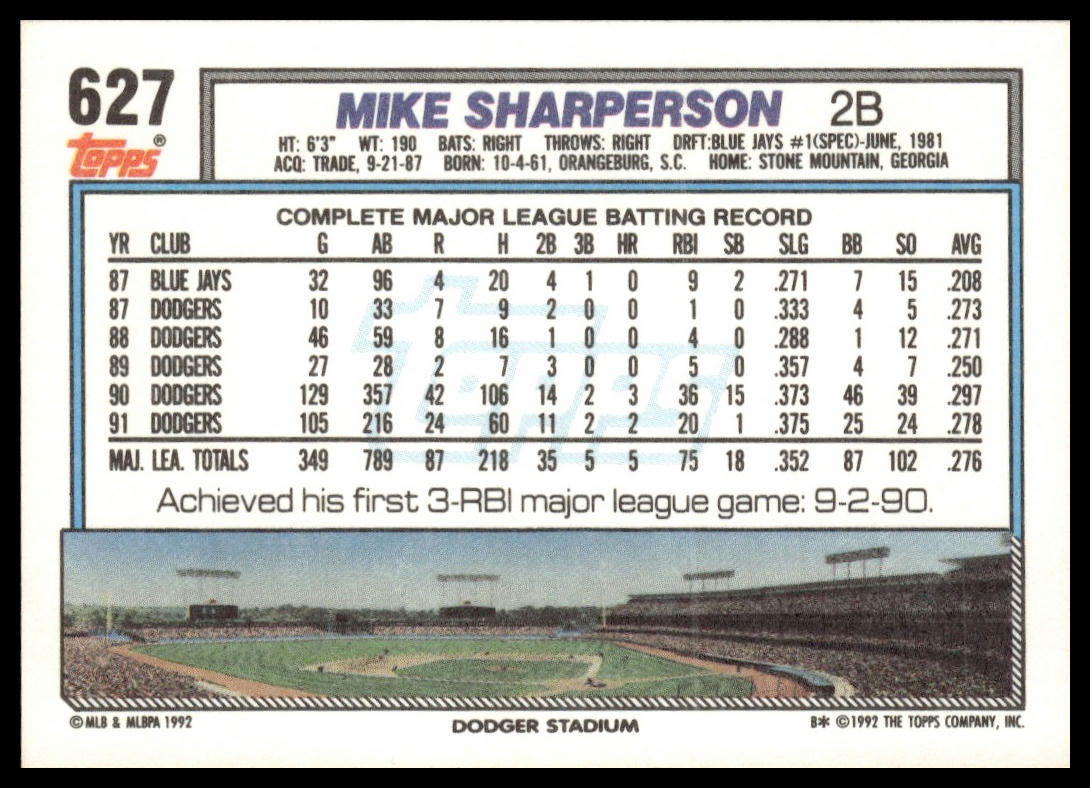 1992 Topps #627 Mike Sharperson