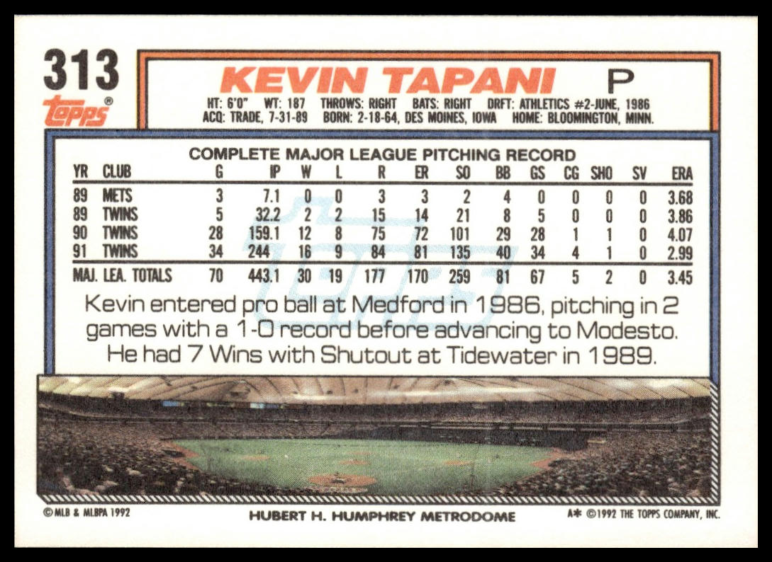 1992 Topps #313 Kevin Tapani