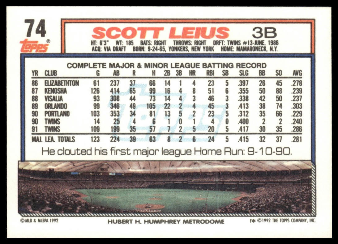 1992 Topps #74 Scott Leius