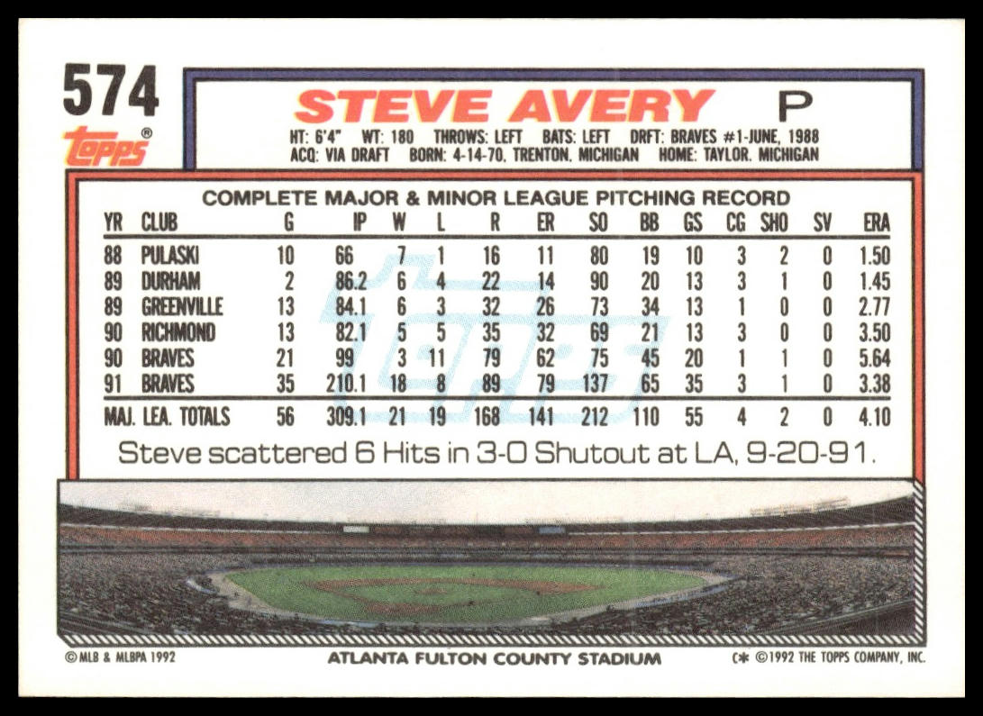 1992 Topps #574 Steve Avery