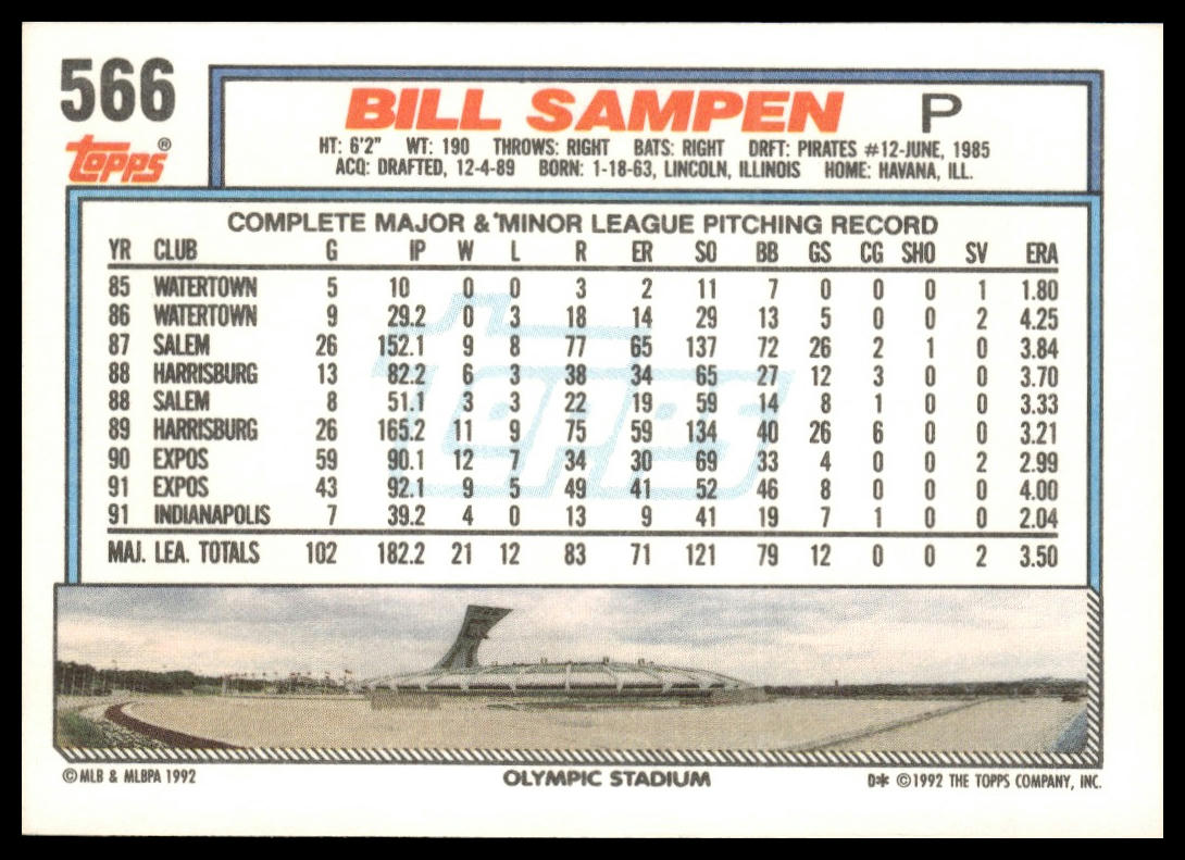 1992 Topps #566 Bill Sampen