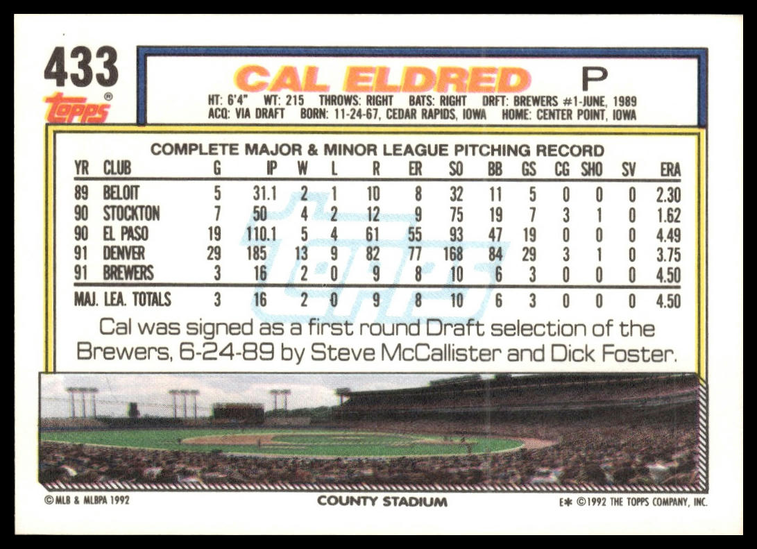 1992 Topps #433 Cal Eldred
