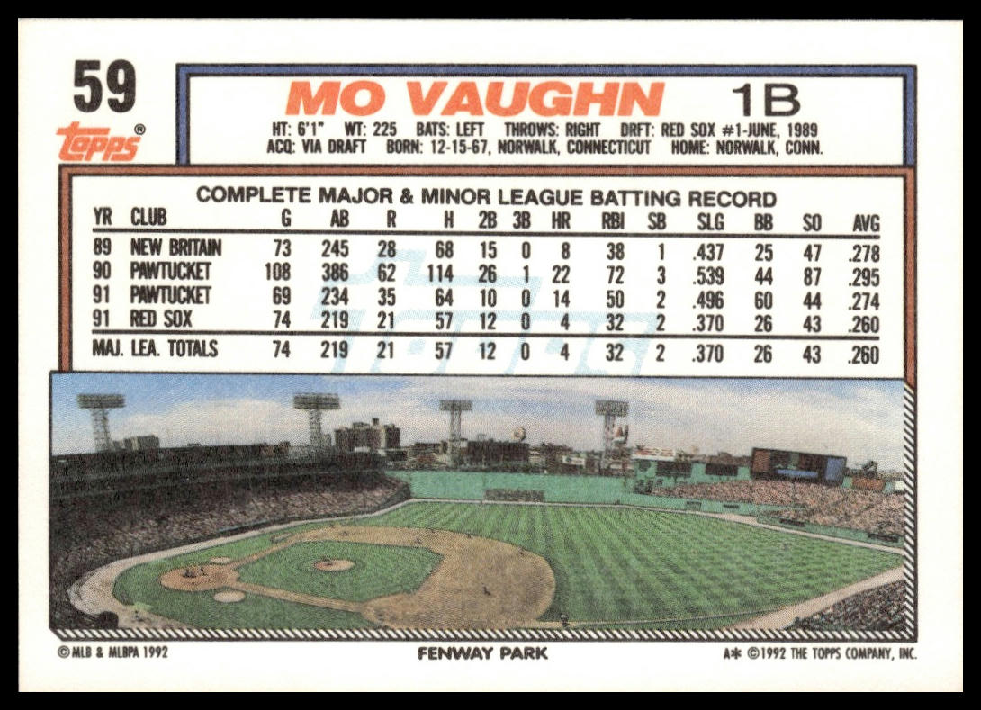 1992 Topps #59 Mo Vaughn
