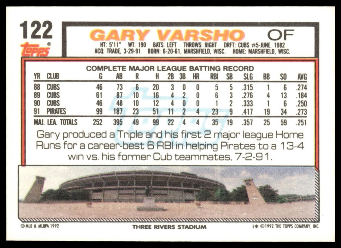 1992 Topps #122 Gary Varsho