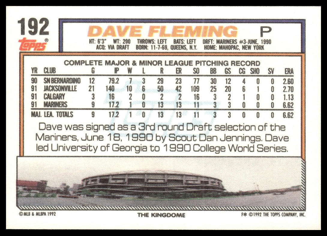 1992 Topps #192 Dave Fleming