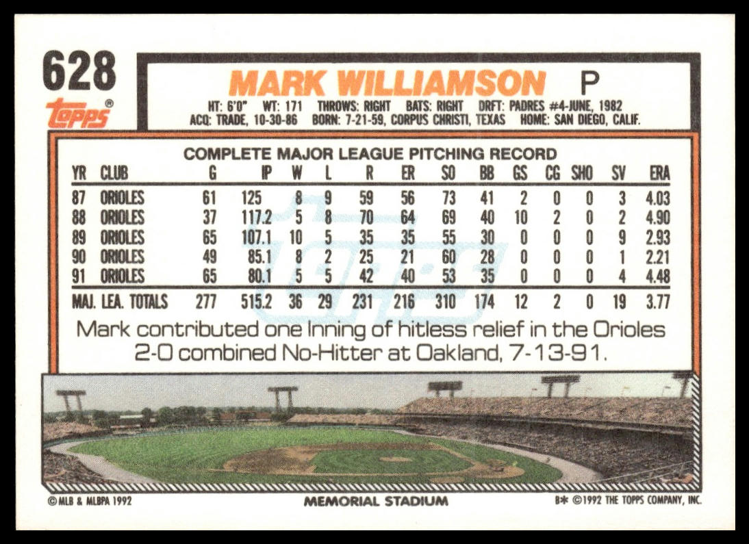1992 Topps #628 Mark Williamson