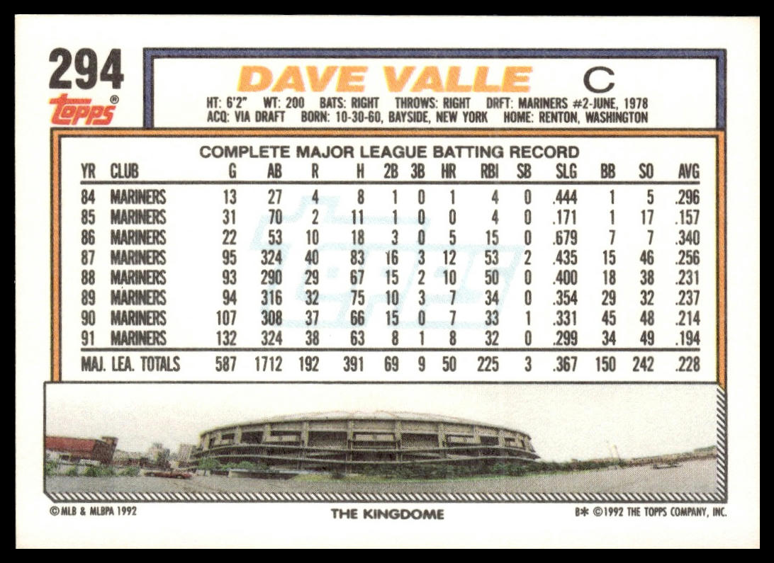 1992 Topps #294 Dave Valle