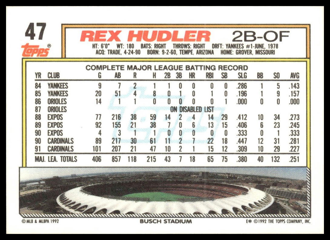 1992 Topps #47 Rex Hudler