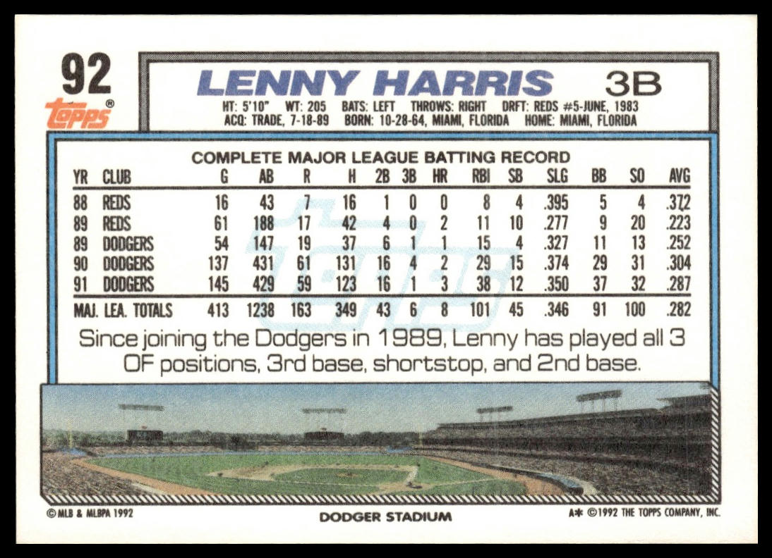 1992 Topps #92 Lenny Harris