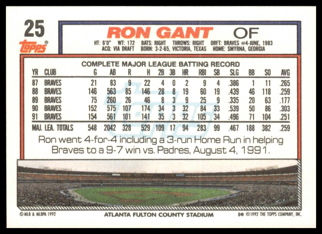 1992 Topps #25 Ron Gant