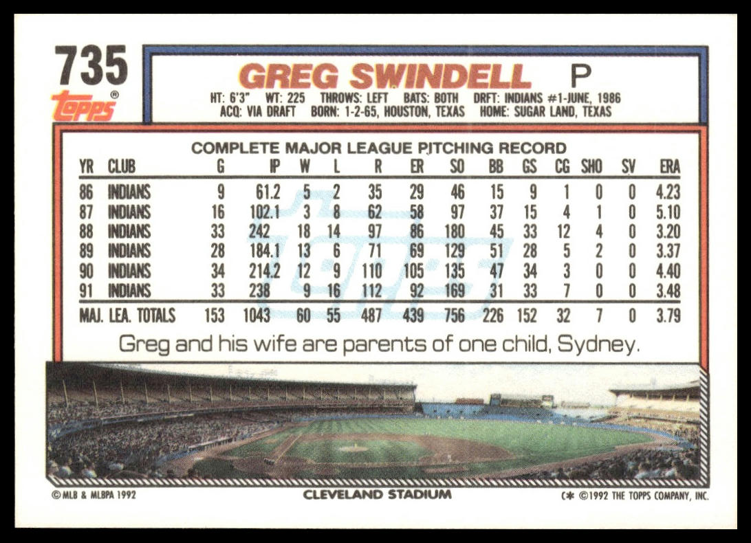1992 Topps #735 Greg Swindell