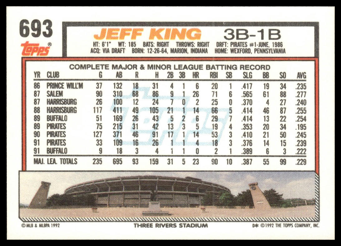 1992 Topps #693 Jeff King