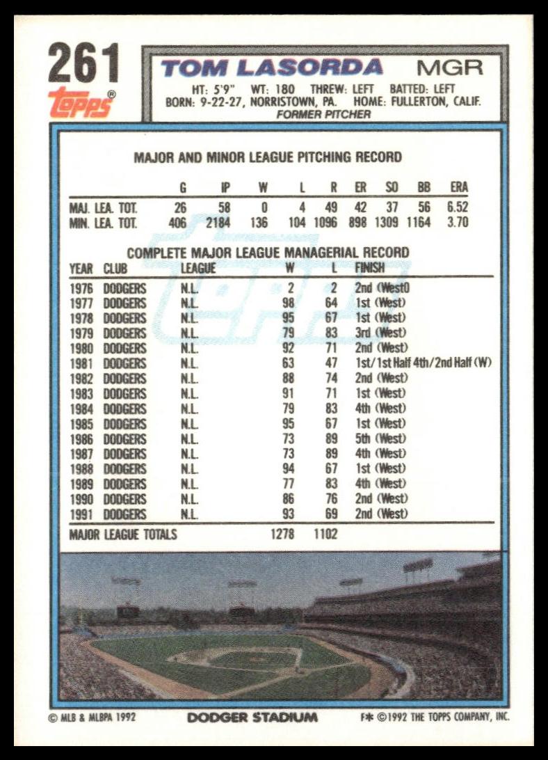 1992 Topps #261 Tom Lasorda