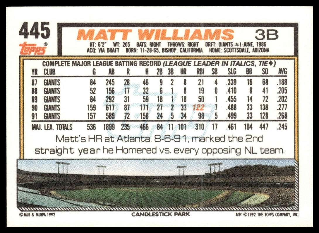 1992 Topps #445 Matt Williams