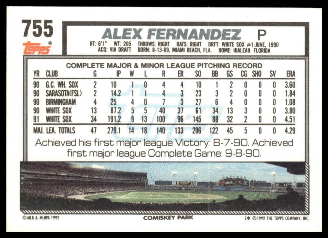 1992 Topps #755 Alex Fernandez