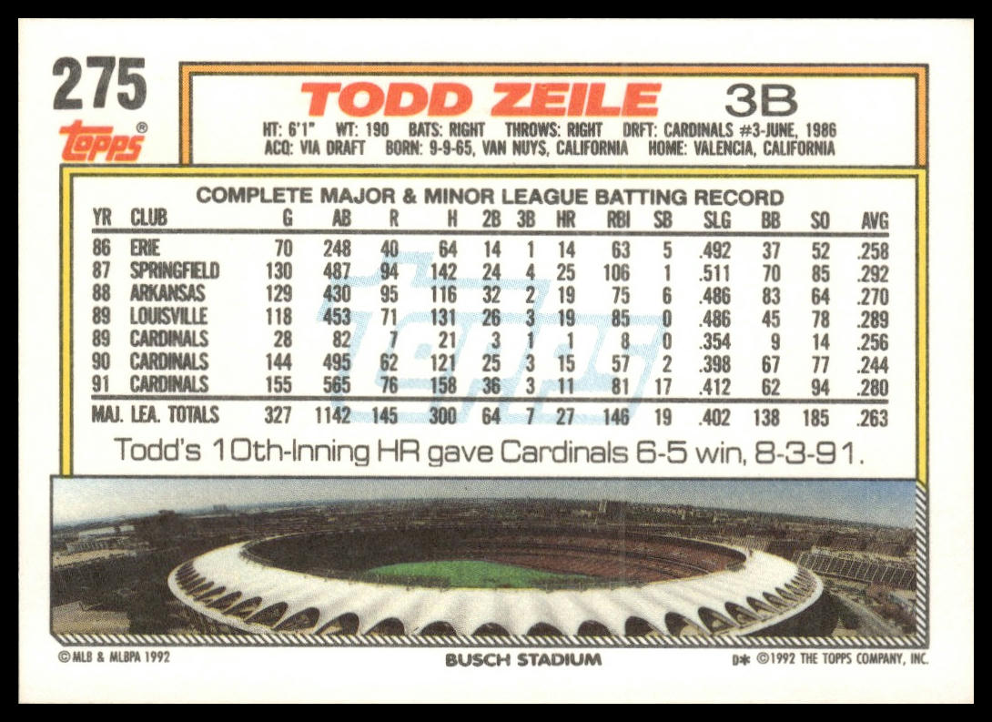 1992 Topps #275 Todd Zeile