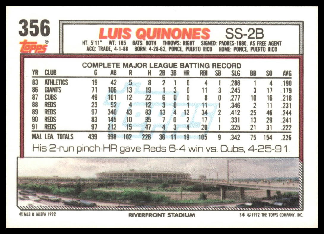 1992 Topps #356 Luis Quinones