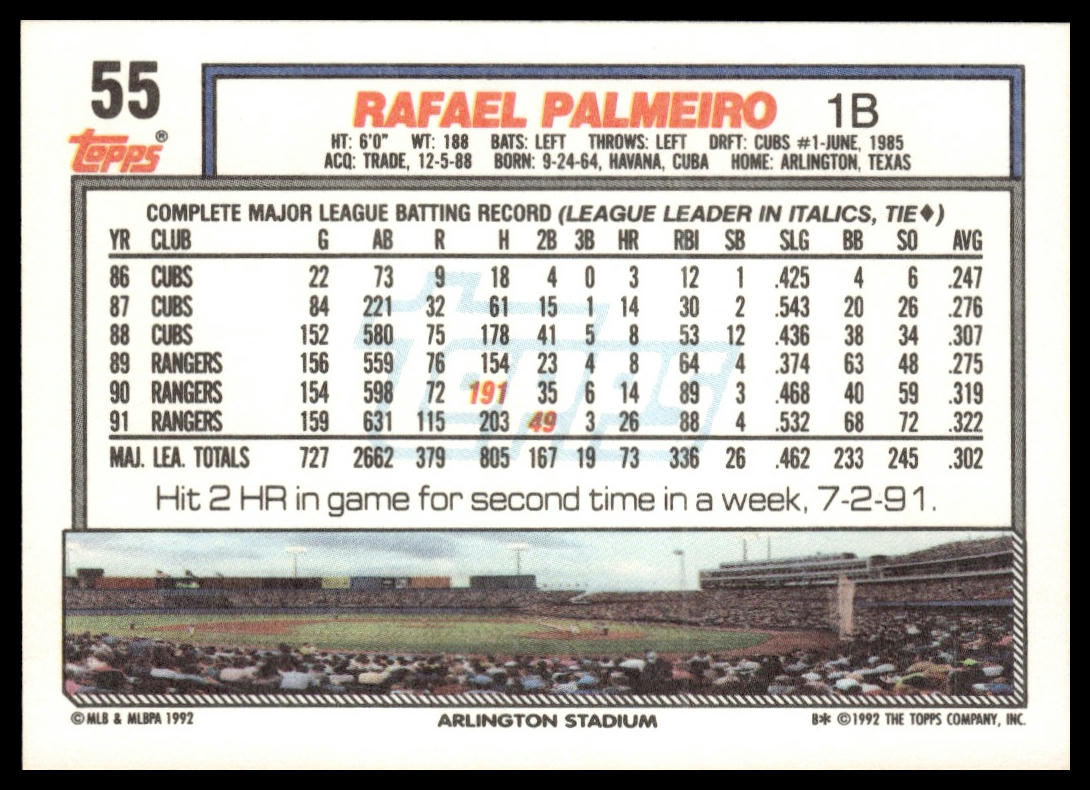 1992 Topps #55 Rafael Palmeiro