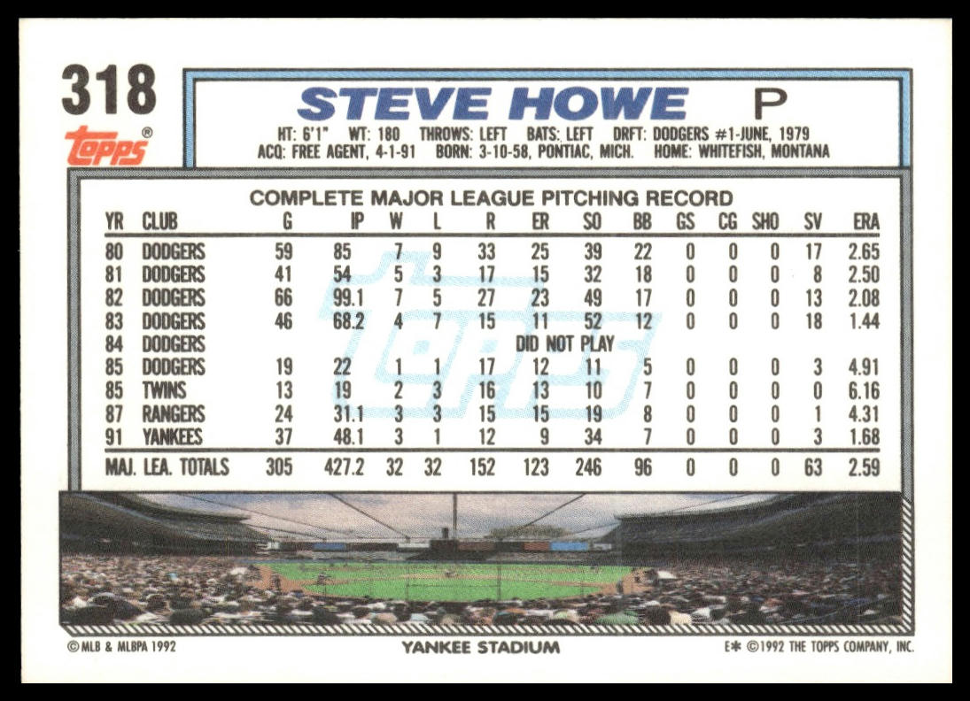 1992 Topps #318 Steve Howe