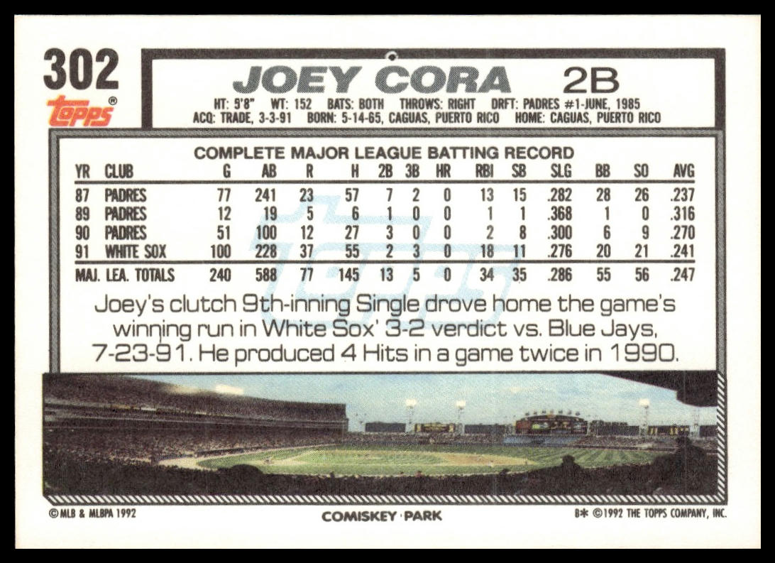 1992 Topps #302 Joey Cora
