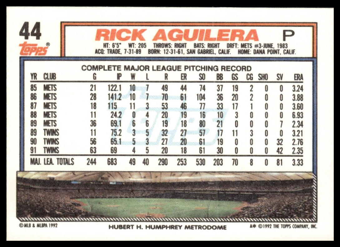 1992 Topps #44 Rick Aguilera