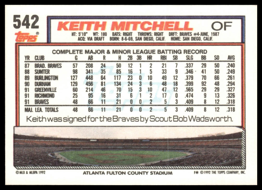 1992 Topps #542 Keith Mitchell