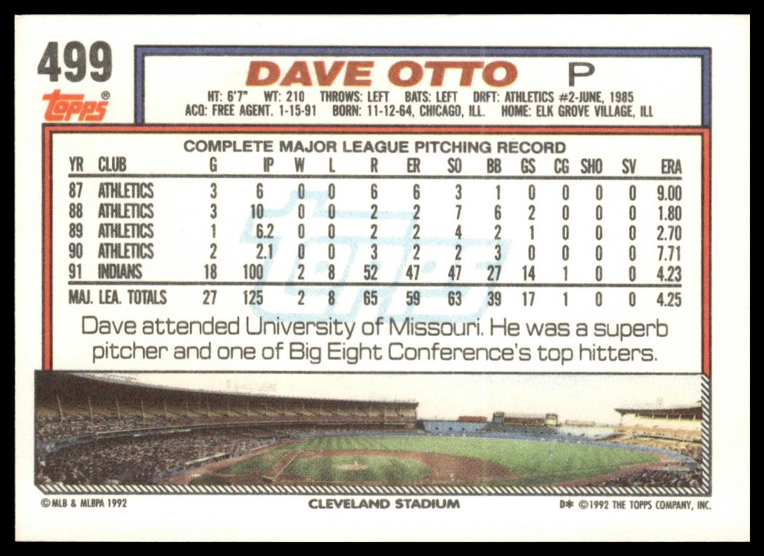 1992 Topps #499 Dave Otto