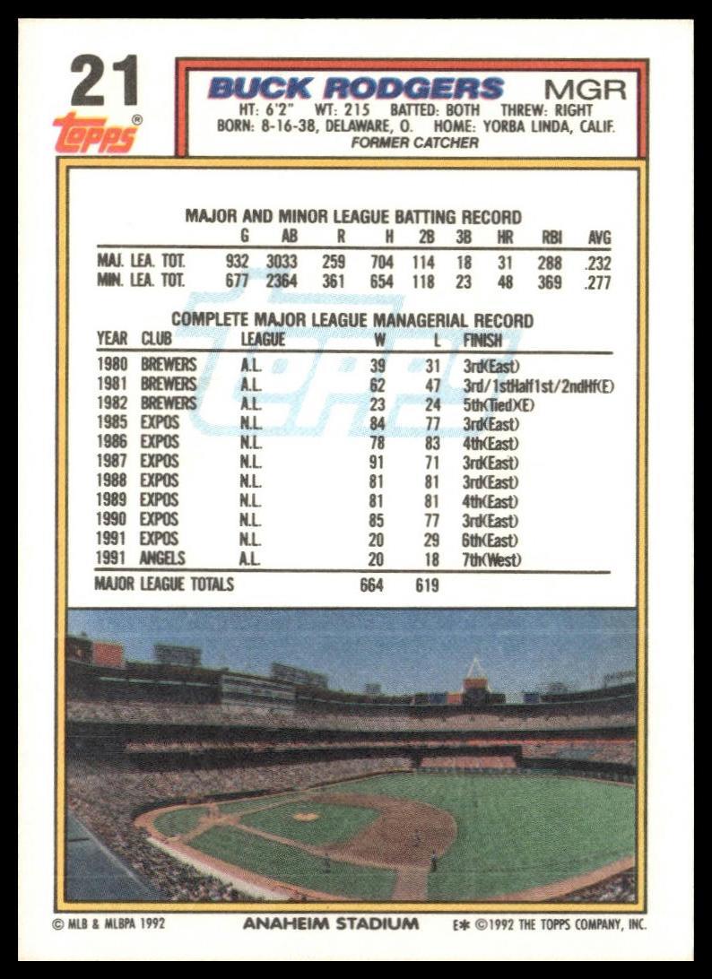 1992 Topps #21 Buck Rodgers