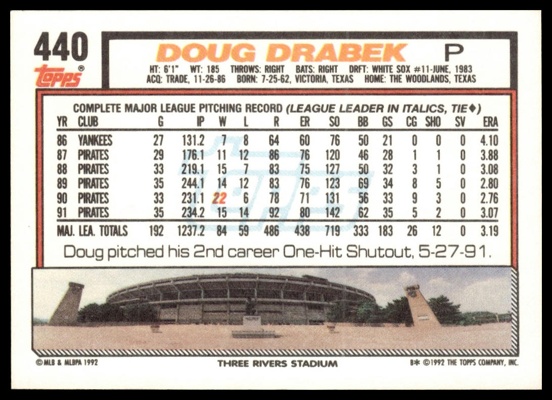 1992 Topps #440 Doug Drabek