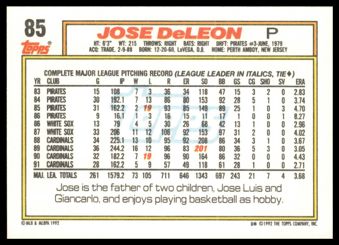 1992 Topps #85 Jose DeLeon