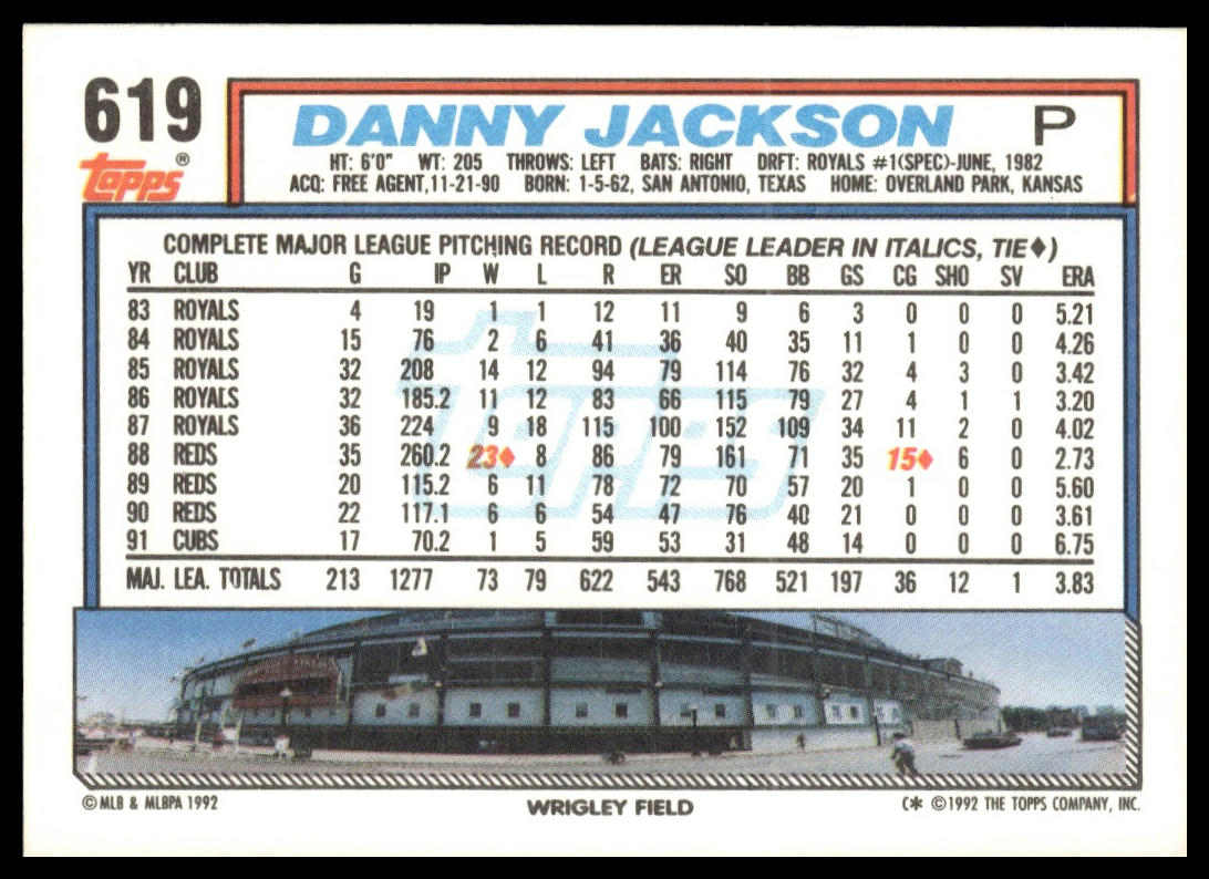 1992 Topps #619 Danny Jackson