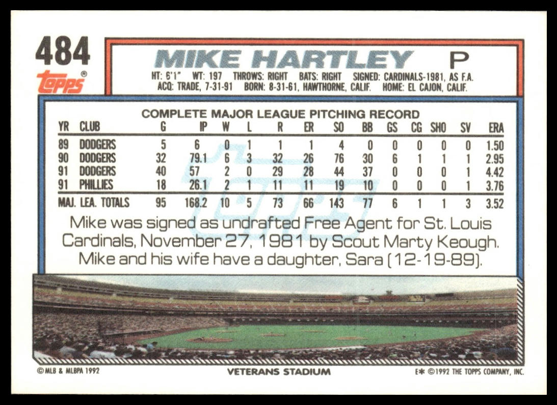 1992 Topps #484 Mike Hartley