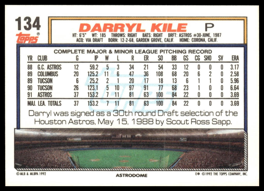 1992 Topps #134 Darryl Kile