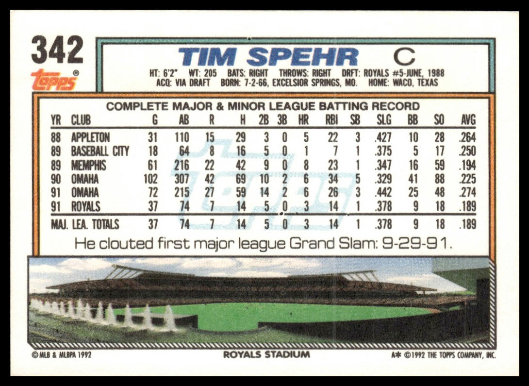 1992 Topps #342 Tim Spehr