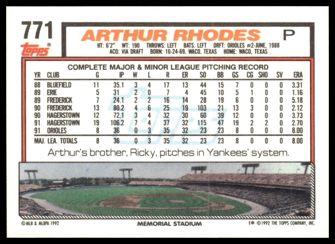 1992 Topps #771 Arthur Rhodes
