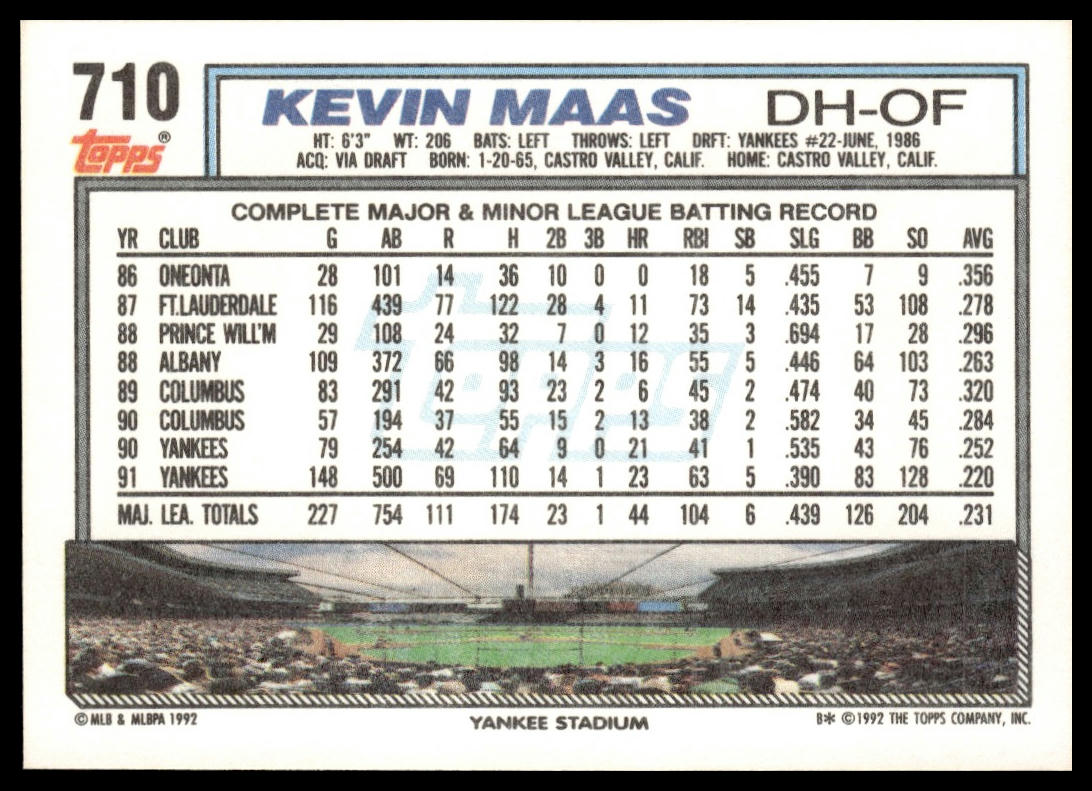 1992 Topps #710 Kevin Maas