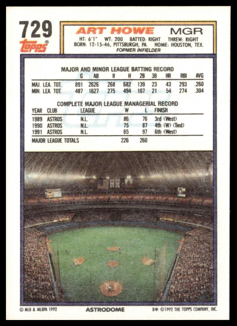 1992 Topps #729 Art Howe