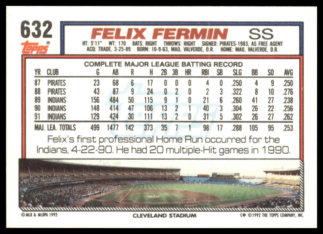 1992 Topps #632 Felix Fermin
