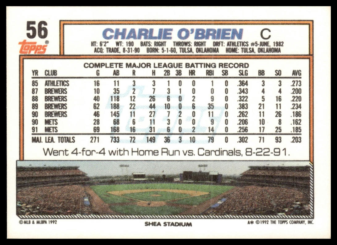 1992 Topps #56 Charlie O'Brien