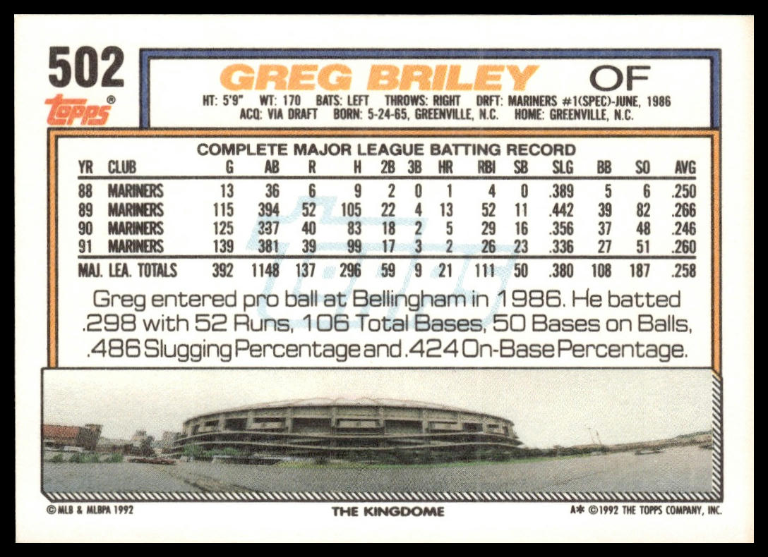 1992 Topps #502 Greg Briley