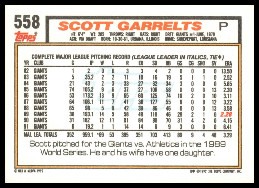 1992 Topps #558 Scott Garrelts