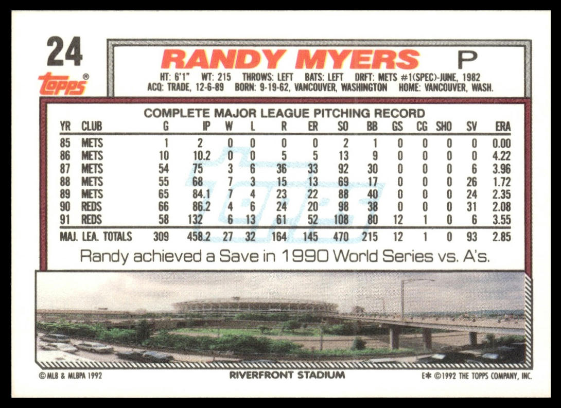 1992 Topps #24 Randy Myers