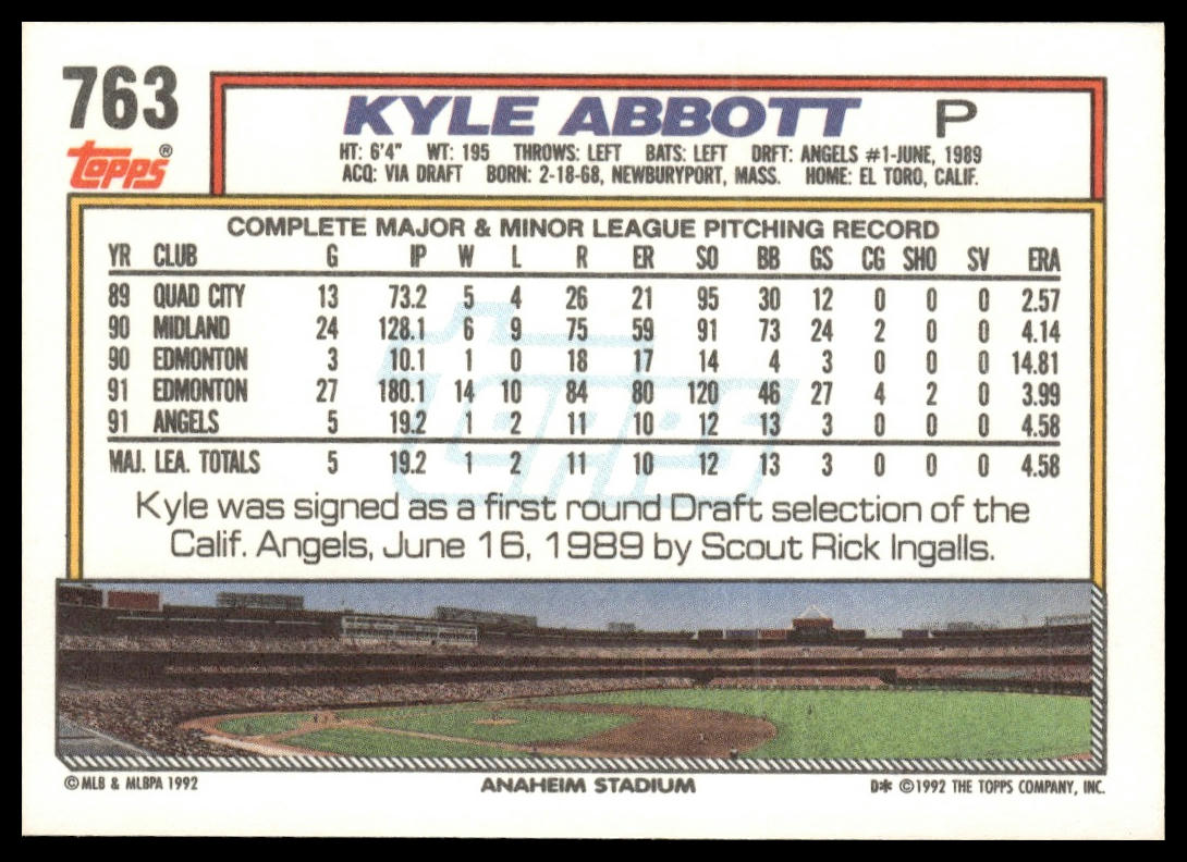 1992 Topps #763 Kyle Abbott