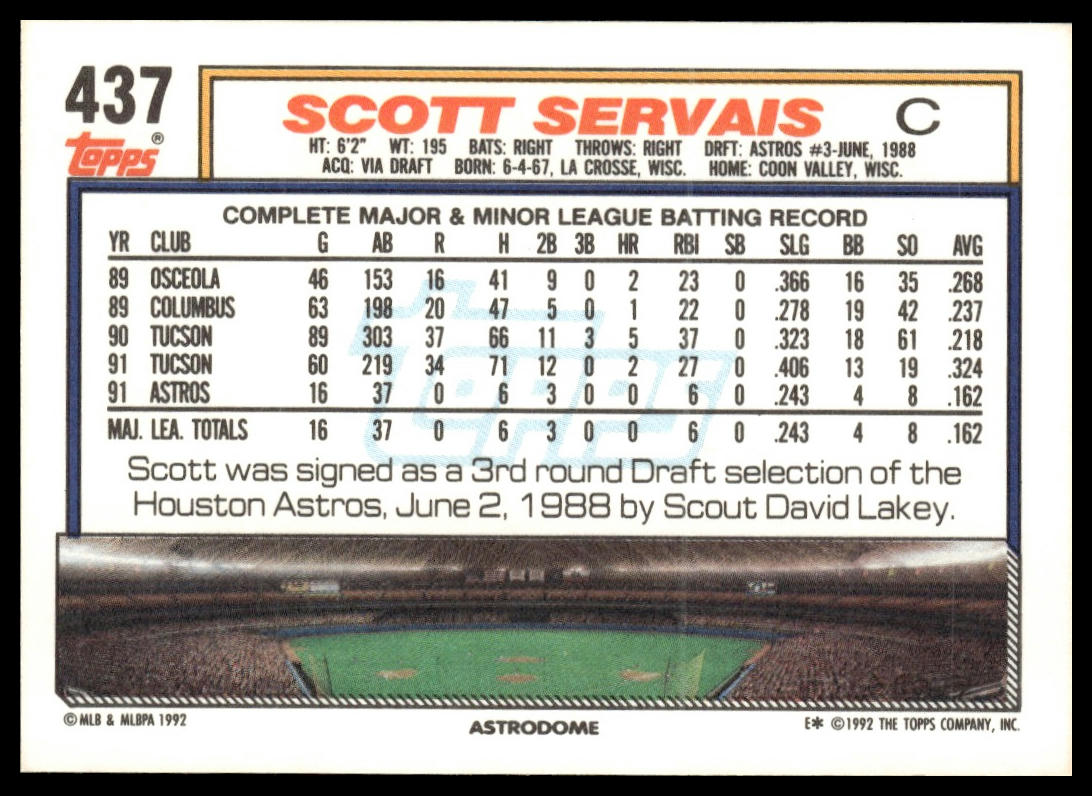 1992 Topps #437 Scott Servais